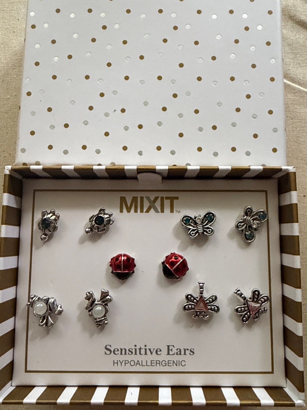 Mixit Silver Tone Stud Earring Set with Red and Green Accents